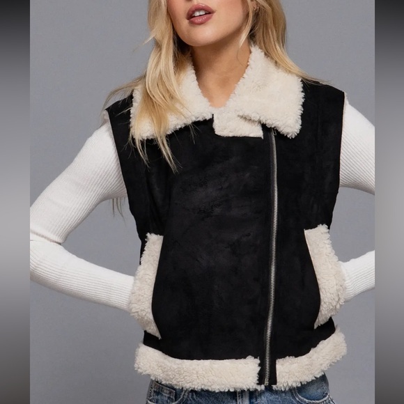 FAUX SUEDE INNER FUR ZIP UP VEST - Picture 4 of 5